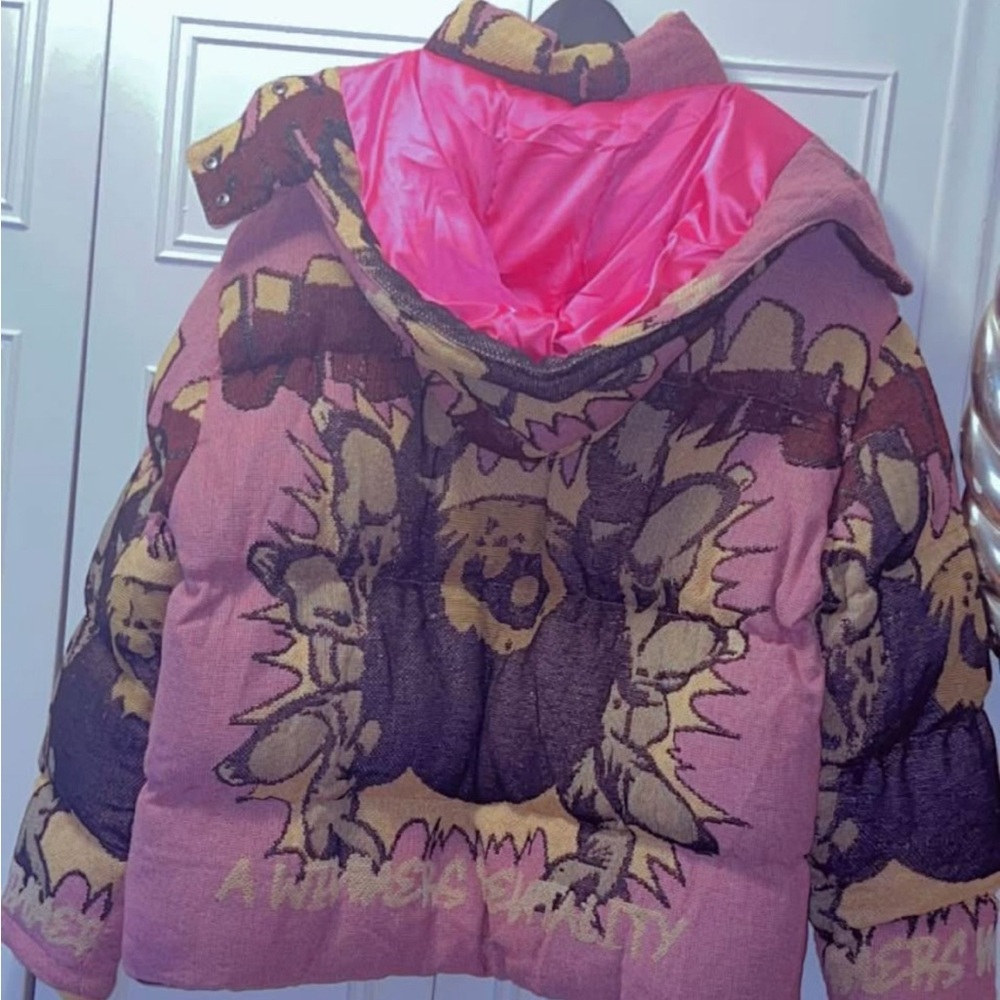 Pink Tapestry Puffer Jacket - Picture 3 of 5